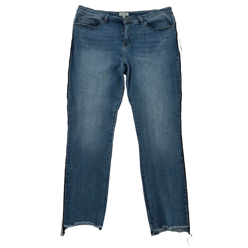 Tru Luxe Slim Jeans  Denim Medium Wash Side Stripe Frayed Hem Grunge Womens 34
